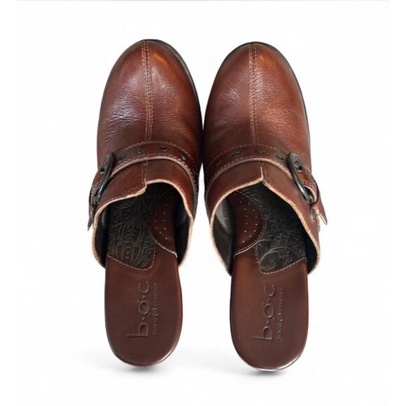 Born Concept B.O.C. Women’s Brown Leather Heeled Slip-on Clogs Metal Buckle US 7 - Picture 6 of 8